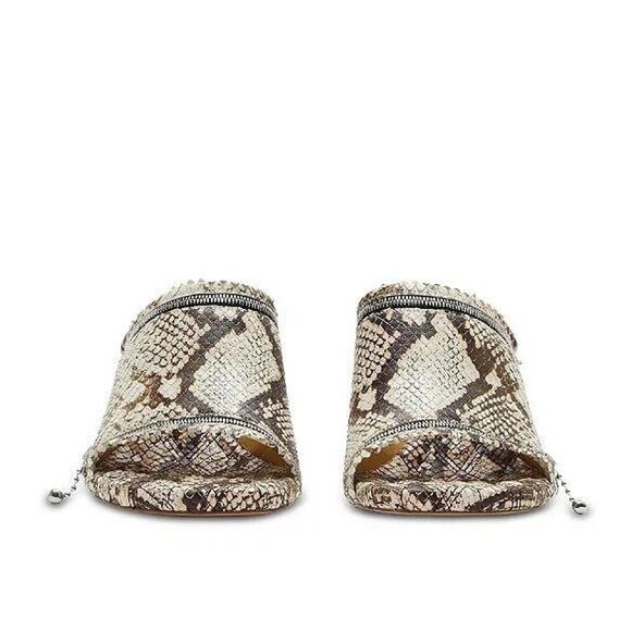 Burberry Slide Sandals 39 US 9 Ivory Brown Python Embossed Zip High Heel NWOB - Picture 2 of 15